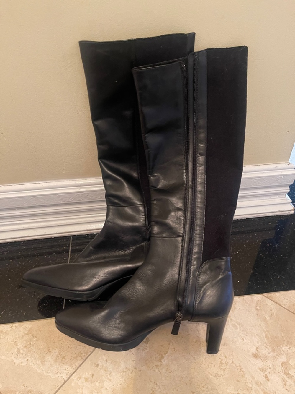 Aquatalia mixed media tall heeled boots in sz 11